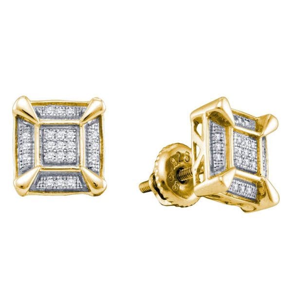 Yellow-tone Sterling Silver - Round Diamond Square Cluster Stud Earrings