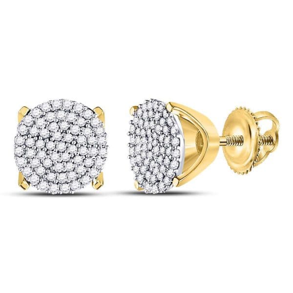10kt Yellow Gold  Round Diamond Circle Cluster Stud Earrings 1/3 Cttw