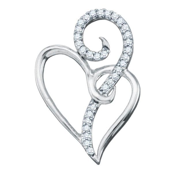 10kt White Gold  Round Diamond Heart Pendant 1/10 Cttw