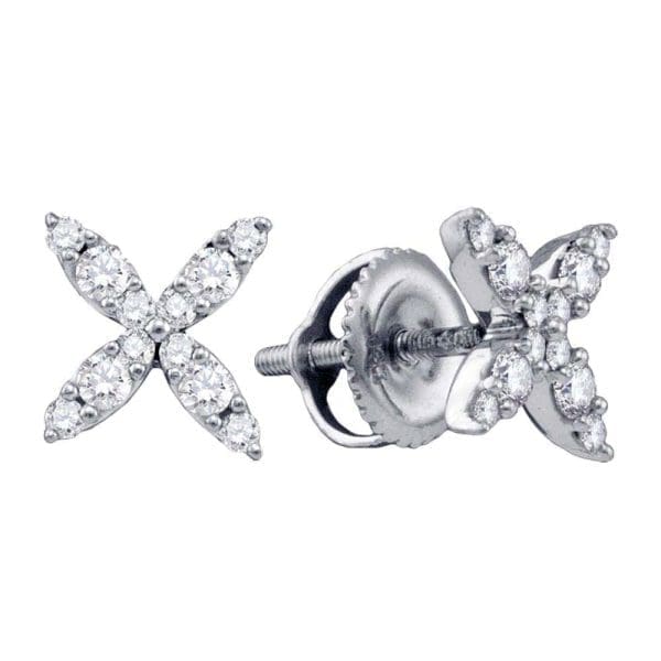 14kt White Gold  Round Diamond X Fashion Earrings 1/4 Cttw