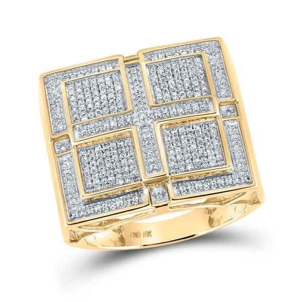 10kt Yellow Gold His Round Pave-set Diamond Square Cross Cluster Ring 1/2 Cttw