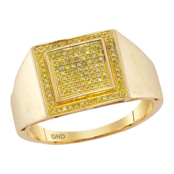10kt Yellow Gold His Round Yellow Color Enhanced Diamond Square Cluster Ring 1/4 Cttw