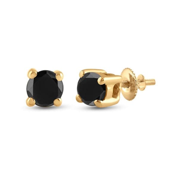 10kt Yellow Gold  Round Black Color Enhanced Diamond Solitaire Stud Earrings 1/4 Cttw