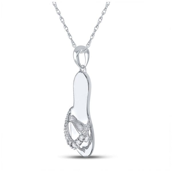 Sterling Silver  Round Diamond Sandal Flip-flop Nautical Pendant .03 Cttw - Image 2