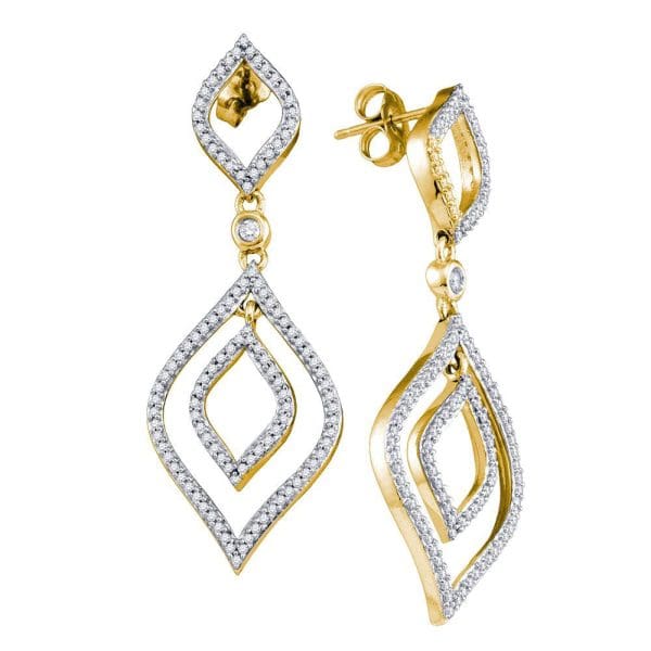 10kt Yellow Gold  Round Diamond Dangle Earrings 3/4 Cttw