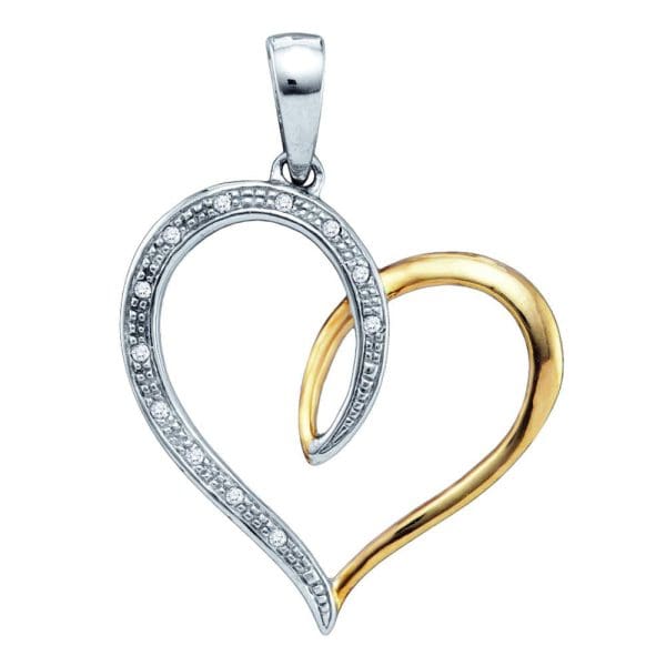 Sterling Silver  Round Diamond Two-tone Heart Pendant 1/20 Cttw