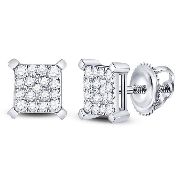 10kt White Gold  Round Diamond Square Cluster Earrings 1/4 Cttw