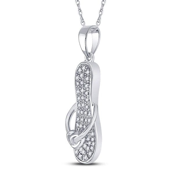 10kt White Gold  Round Diamond Flip Flop Sandal Nautical Pendant 1/8 Cttw - Image 2