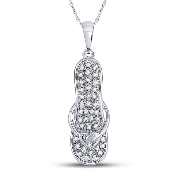 10kt White Gold  Round Diamond Flip Flop Sandal Nautical Pendant 1/8 Cttw