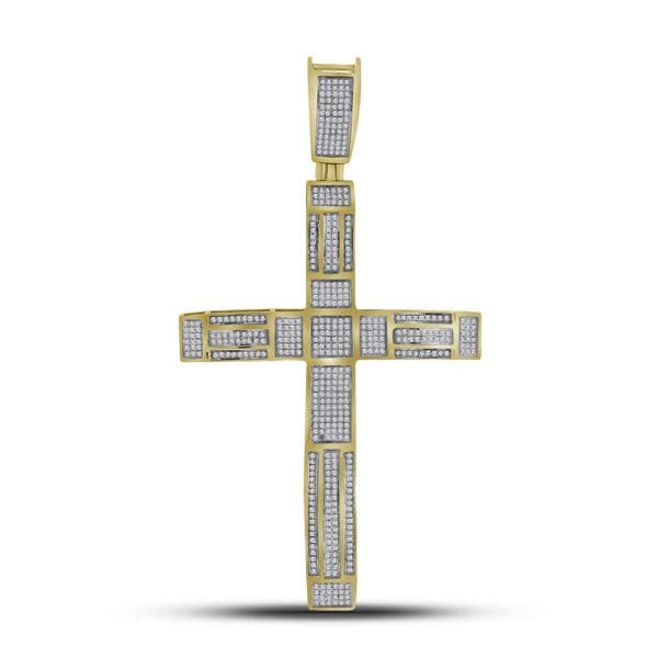 10kt Yellow Gold His Round Pave-set Diamond Roman Cross Charm Pendant 1 Cttw