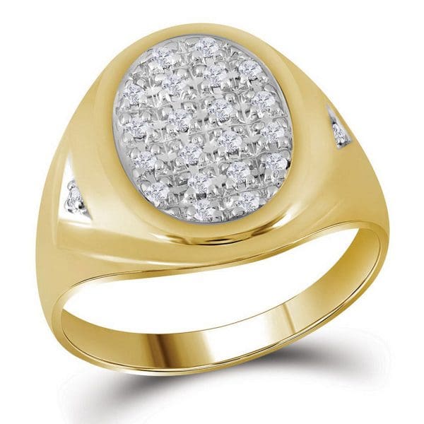10kt Yellow Gold His Round Prong-set Diamond Oval Cluster Ring 1/4 Cttw