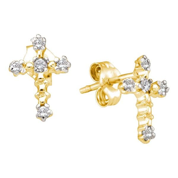 10kt Yellow Gold  Round Diamond Cross Earrings 1/20 Cttw