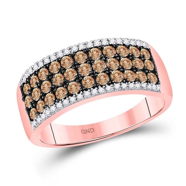 14kt Rose Gold  Round Brown Diamond Band Ring 1 Cttw