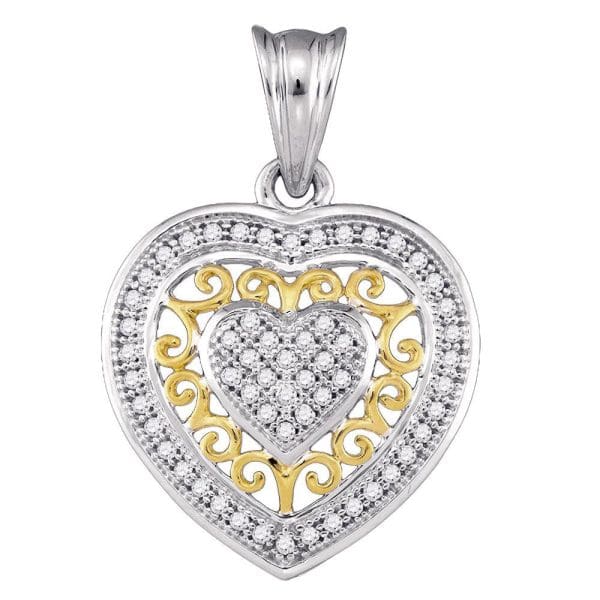 10kt Two-tone Gold  Round Diamond Openwork Heart Pendant 1/6 Cttw