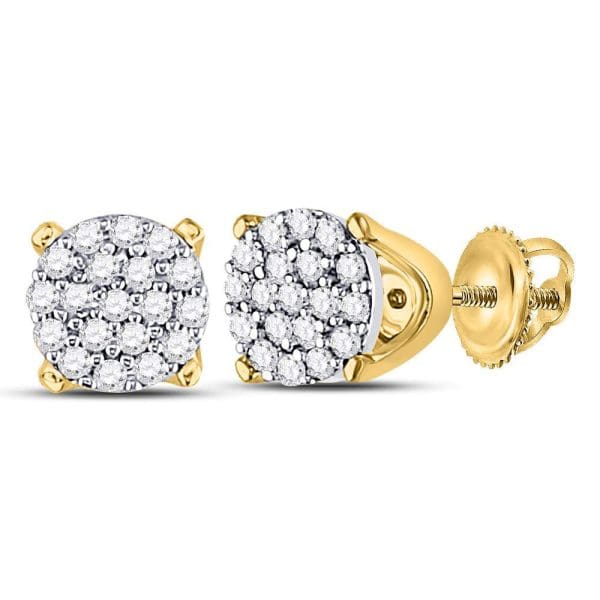 10kt Yellow Gold  Round Diamond Cluster Earrings 1/8 Cttw