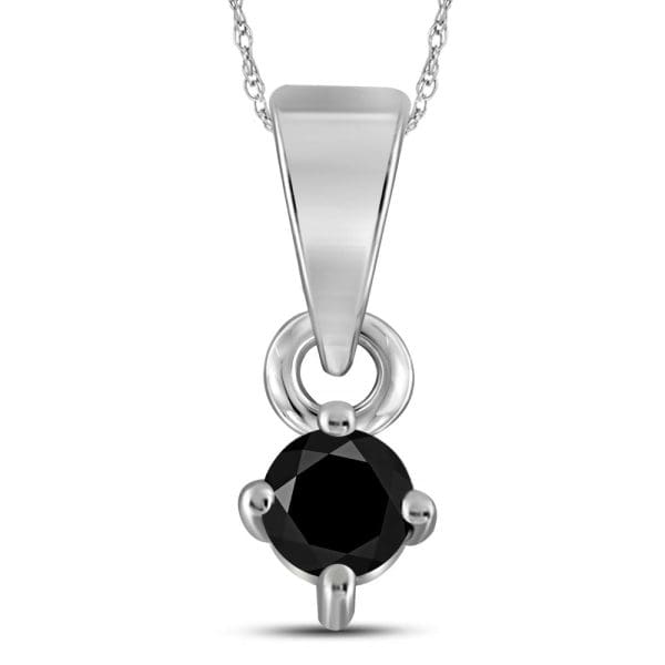 10kt White Gold  Round Black Color Enhanced Diamond Solitaire Pendant 1/8 Cttw