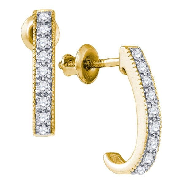 10kt Yellow Gold  Round Diamond Half J Hoop Earrings 1/5 Cttw