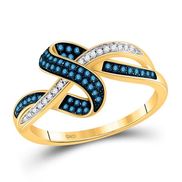 10kt Yellow Gold  Round Blue Color Enhanced Diamond Band Ring 1/4 Cttw