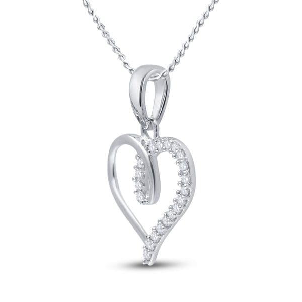 10kt White Gold  Round Diamond Heart Pendant 1/10 Cttw - Image 2