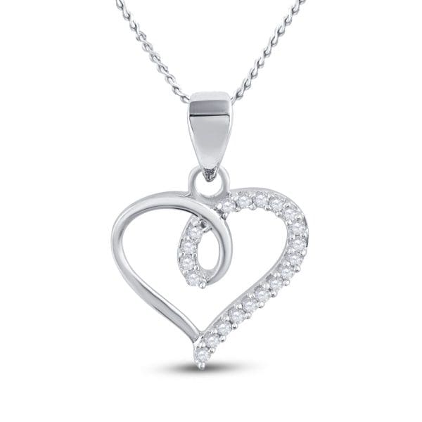 10kt White Gold  Round Diamond Heart Pendant 1/10 Cttw