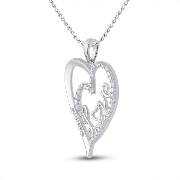 Sterling Silver  Round Diamond Love Heart Pendant 1/10 Cttw - Image 2