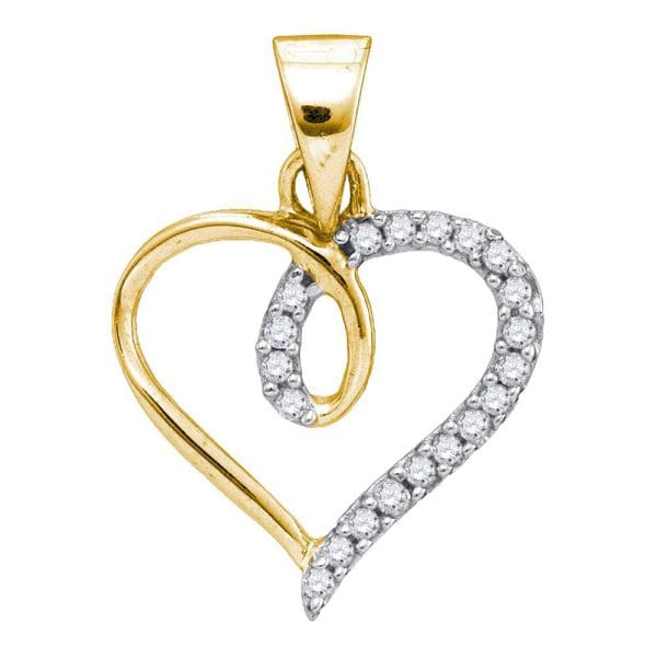 10kt Yellow Gold  Round Diamond Heart Pendant 1/10 Cttw