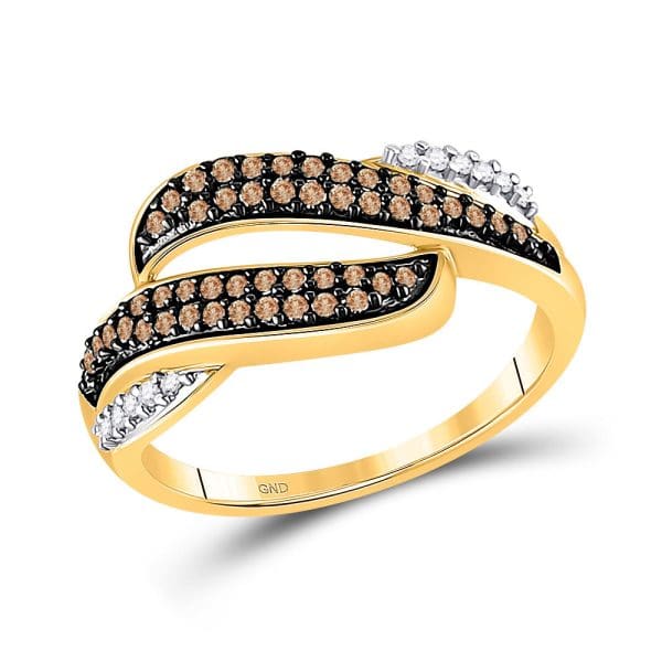 10kt Yellow Gold  Round Brown Diamond Band Ring 1/3 Cttw