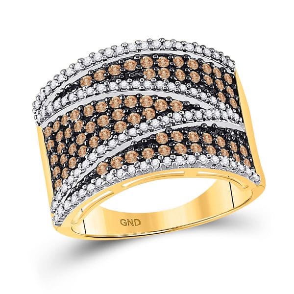 10kt Yellow Gold  Round Brown Diamond Stripe Band Ring 1 Cttw