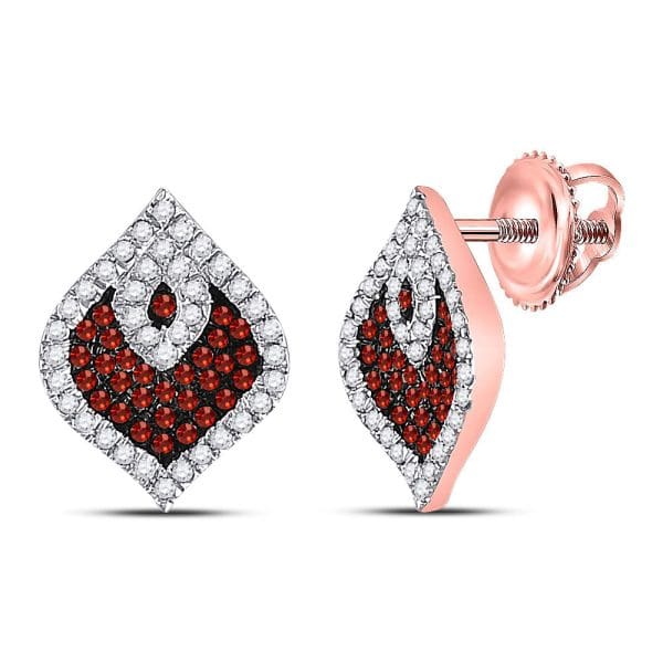 10kt Rose Gold  Round Red Color Enhanced Diamond Cluster Earrings 3/8 Cttw