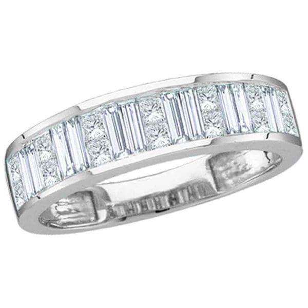 14kt White Gold  Baguette & Princess Diamond Wedding Anniversary Band 1 Cttw