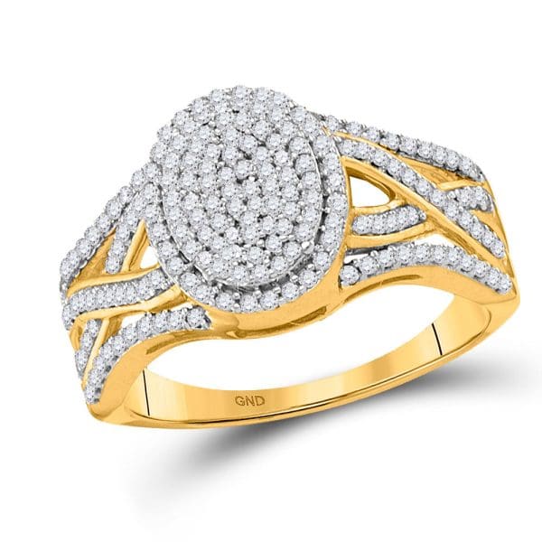 10kt Yellow Gold  Round Diamond Oval Cluster Twist Ring 1/2 Cttw