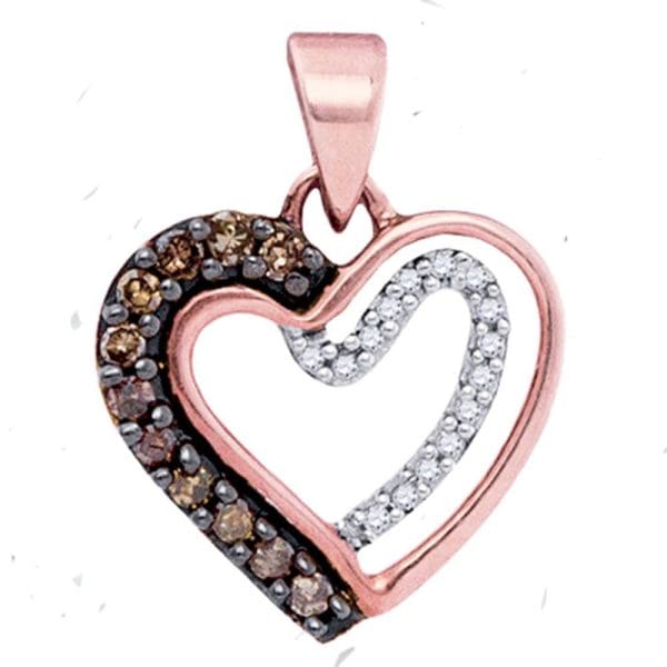 10kt Rose Gold  Round Brown Diamond Heart Pendant 1/5 Cttw