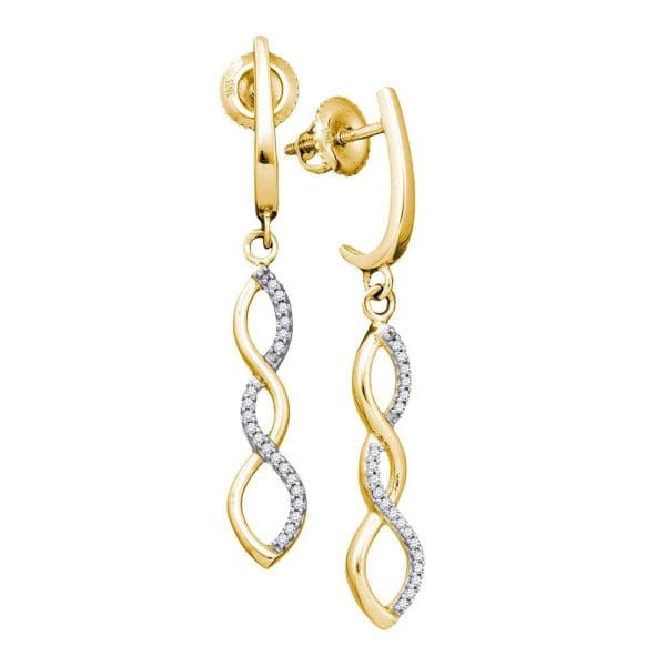 10kt Yellow Gold  Round Diamond Infinity Dangle Earrings 1/8 Cttw