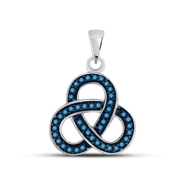 Round Blue Color Enhanced Diamond Triquetra Pendant 1/4 Cttw - Sterling Silver