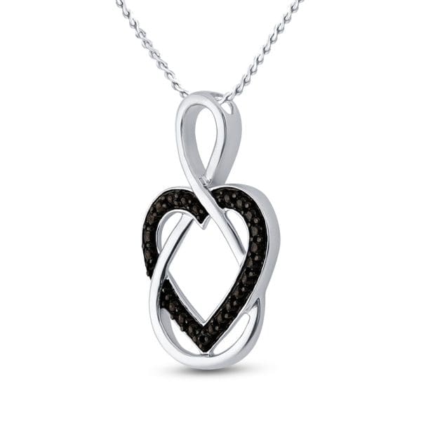 Sterling Silver  Round Black Color Enhanced Diamond Heart Pendant .01 Cttw - Image 2