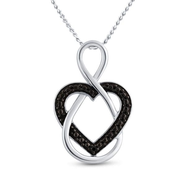 Sterling Silver  Round Black Color Enhanced Diamond Heart Pendant .01 Cttw