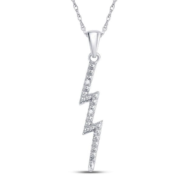 Sterling Silver  Round Diamond-accent Lightning Bolt Pendant .01 Cttw