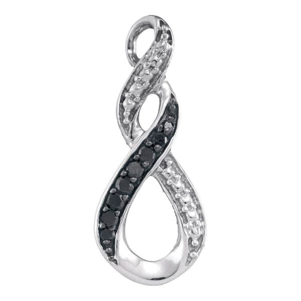 10kt White Gold  Round Black Color Enhanced Diamond Vertical Infinity Pendant 1/12 Cttw