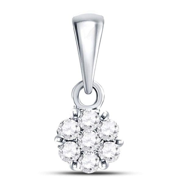 14kt White Gold  Round Diamond Flower Cluster Pendant 1/10 Cttw