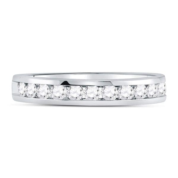 Machine-Set Round Diamond Wedding Band - 14kt White Gold - Image 2