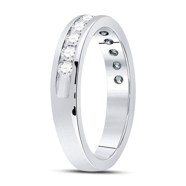 Machine-Set Round Diamond Wedding Band - 14kt White Gold - Image 4