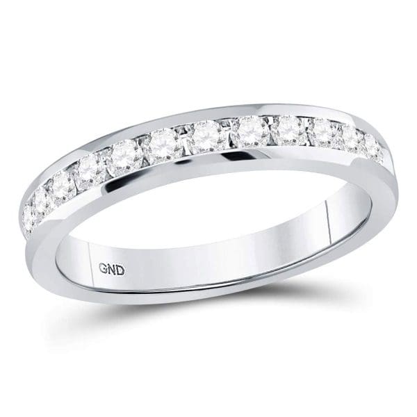 Machine-Set Round Diamond Wedding Band - 14kt White Gold