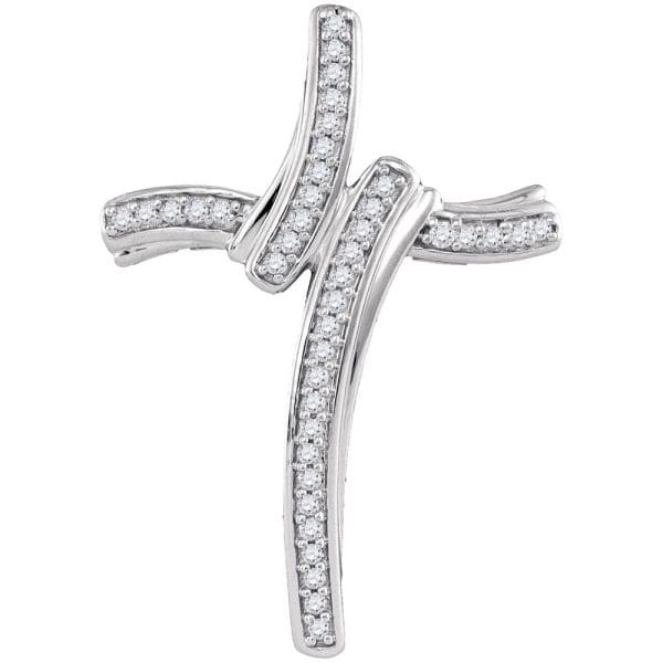 10kt White Gold  Round Diamond Cross Pendant 1/8 Cttw