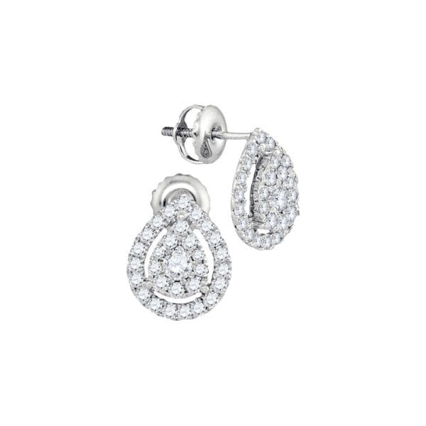 14kt White Gold  Round Diamond Teardrop Stud Earrings 3/4 Cttw