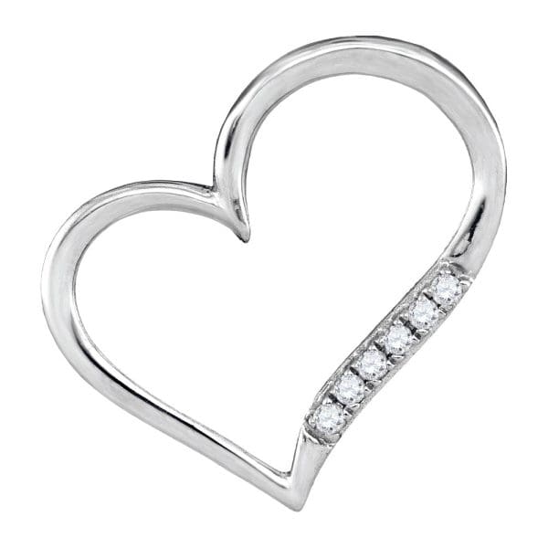 10kt White Gold  Round Diamond Heart Outline Pendant 1/20 Cttw