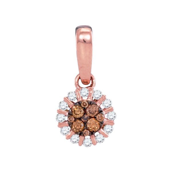 14kt Rose Gold  Round Brown Diamond Cluster Pendant 1/4 Cttw