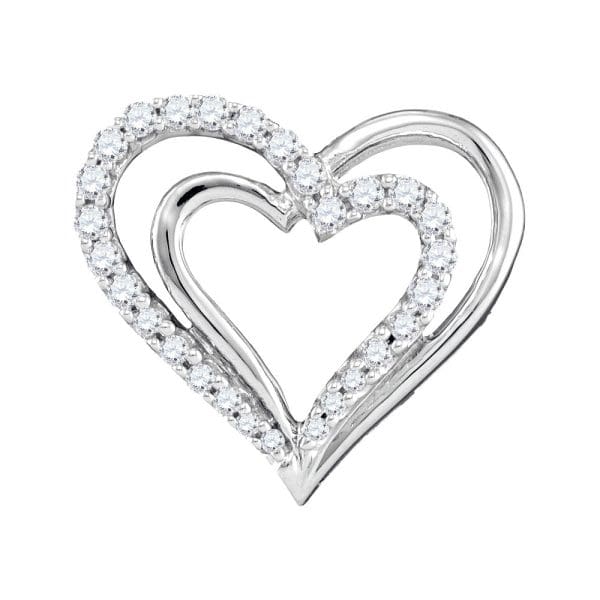 10kt White Gold  Round Diamond Double Nested Heart Pendant 1/4 Cttw