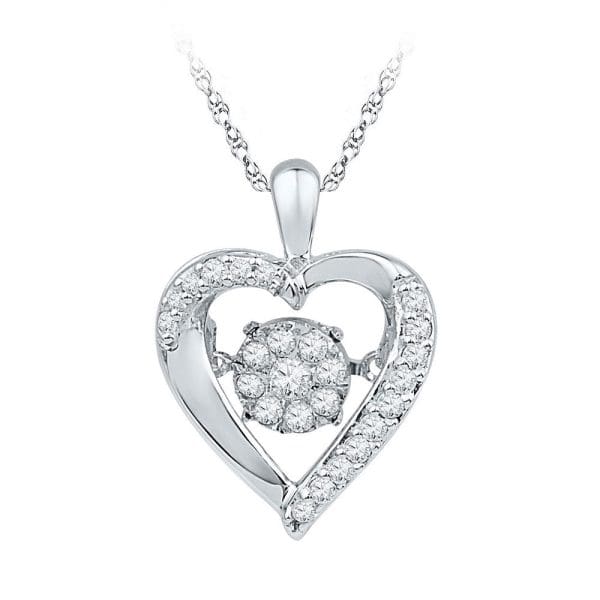 10kt White Gold  Moving Twinkle Round Diamond Heart Pendant 1/6 Cttw