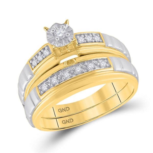 10kt Yellow Gold His s Round Diamond Solitaire Matching Wedding Set 1/6 Cttw - Image 2