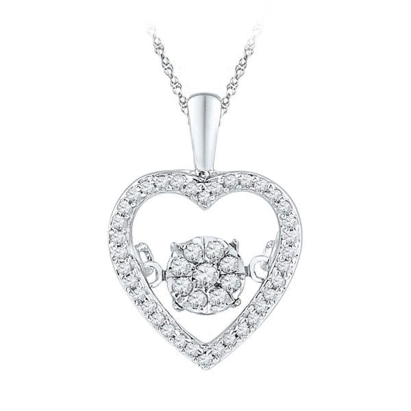 10kt White Gold  Round Diamond Cluster Moving Twinkle Heart Pendant 1/5 Cttw